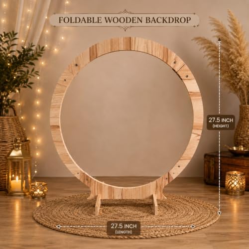 Image of SATYAM KRAFT 1 Piece Foldable Round Shape Wooden Makhar Mandap | Wooden Pooja Backdrop Stand for DIY Pandal & Temple | Festival Decoration Setup for Ganesh Chaturthi & Idol Pooja Decor