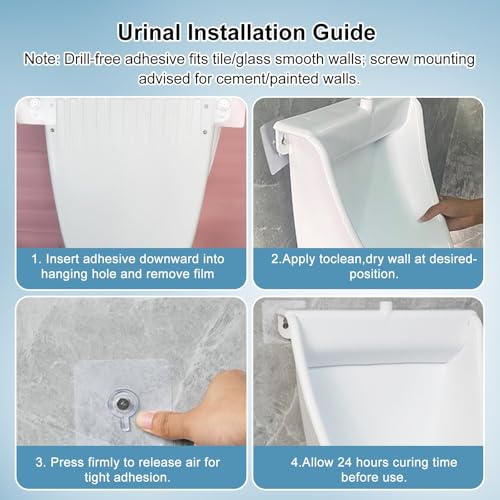 Orinal de plástico para montaje en pared, para hombres, con descarga tipo cascada, antichapoteo, instalación dual, 18,5 × 12,6 × 9,4 pulgadas (blanco) miniatura 5