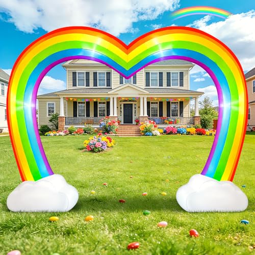 KOOY 10FT Inflatable Rainbow Arch Inflatable Heart Rainbows Archway Pride Inflatable with LED Light Up for Pride Month Outdoor Rainbow Decorations Blow Up Rainbow Decor for Yard LGBTQ Lesbian Gay