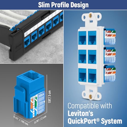 Image of Everest 90 Degree RJ45 Cat5e Keystone Jacks Slim Profile 20-Pack Blue | Compatible with 90 Angled Speed Termination Tool - easyJACK (B094WB91H3)