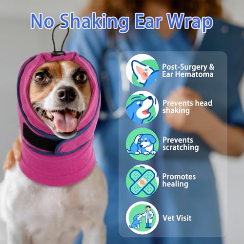 Image of MIGOHI Small Dog Ear Muffs for Noise Anxiety, Soft Calming Hoodie for Fireworks & Thunderstorms, No Shake Ear Wrap Dog Hematoma, Adjustable Head Cover for Dogs Bath Grooming,Chihuahua Yorkie,Purple S