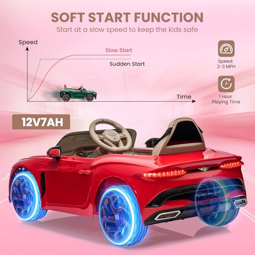 Baloveby Elektroauto für Kinder, 12V Elektrofahrzeuge mit Kindersicherung, Scherentür, Federung, 3 Geschwindigkeiten, LED-Leuchten, Hupe (Rot) – Bild 4