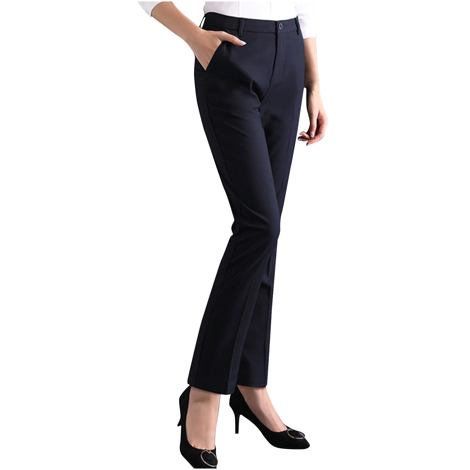 TANGNADE Women High Waist Casual Straight Leg Long Business Work Suit Dress Pants Slim Fit Trousers with Pockets