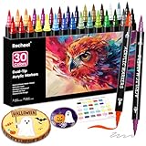 Recheel 30 Colors Acrylic Paint Markers, Dual Tip Fine and Brush Tips for Detailed Art, Crafting, Rock Painting, Wood, Glass, Ceramic, and More