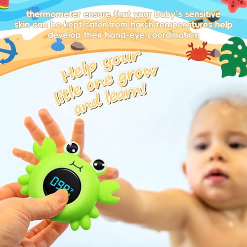Image of b&h Baby Bath Thermometer, Crab Floating Water Temperature Thermometer | LED Display Screen, Water & Room Temp Thermometer for Infants, Color-Coded Alerts, Safety Floating Bath Toy
