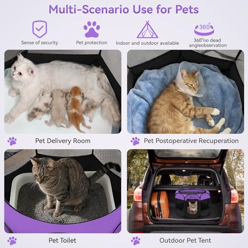 Image of Siedihit Dog Cat Playpen, Puppy Pet Playpen, Small Dogs Tent Crates Cage Indoor /Outdoor, Portable Pop Up Dog Kennel Playpen with Carrying Case for Dogs /Cats /Rabbits,Purple