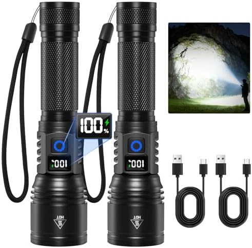Rechargeable Flashlights High Lumens 9900, 2Pack Super Bright Flashlight Rechargeable, LED Flashlight Powerful, Handheld Tactical Flash Lights for Home, Christmas Gifts Stocking Stuffers for Men