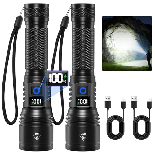 Rechargeable Flashlights High Lumens 9900, 2Pack Super Bright Flashlight Rechargeable, LED