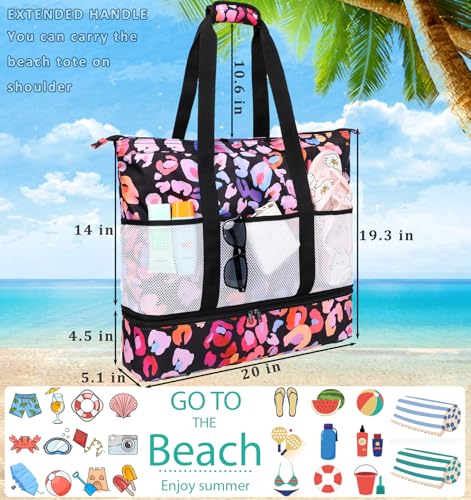 Image of JIANYA Beach Bag Women Waterproof Sandproof Beach Tote Bags with Cooler Top Zipper Large Totes for Beach Pool Travel Daily