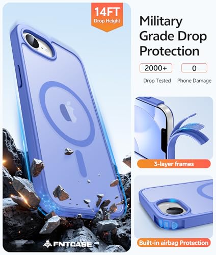Image of FNTCASE for iPhone 17e Case: iPhone 16e Phone Case [Compatible with Magsafe] Translucent Matte Cases with [Screen Protector] Military Grade Shockproof Protective Phone Cover - Ultramarine