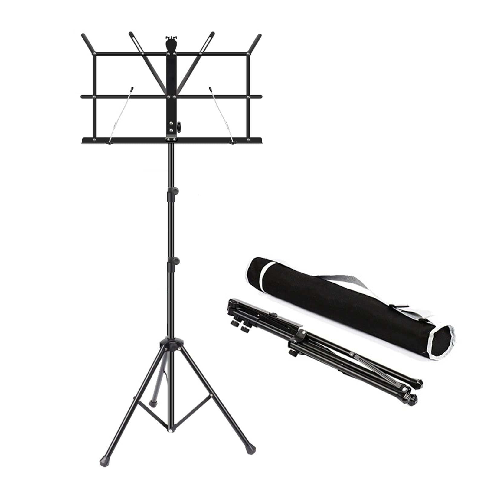 HJXGQJM Atril for Partitura Plegable Portátil Musica Metalico Soporte De Ajustables, for Tocar Instrumentos, Teclado De Batería, Estantería, Atril,Soporte for Trípode,Negro
