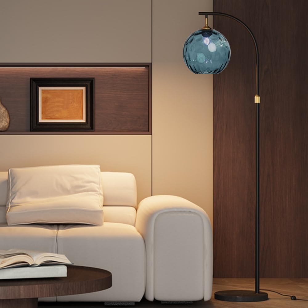 KlkrzJwy Nordic Arc Floor Lamp Globe Glass Floor Light Marble Base Standing Lamp with Led E27 Dimmable Height Adjustable Tall Tall Light for Living Room Bedroom Study Dining Room