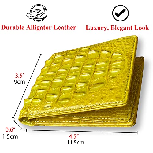 Image of HATA Yellow Exotic Bifold Leather Wallet for Men, RFID Blocking Wallet with ID Window and Credit Card Holder, Handmade Billfold Leather Wallet Men, Gift for Birthday, Father's Day VINAM-108