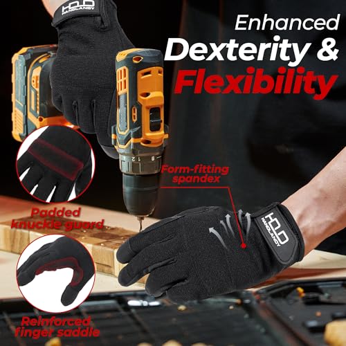 Image of HANDLANDY Mens Work Gloves with Grip, Padded Safety Moving Gloves, Utility Outdoor Gloves for Tactical Mechanic Gardening (Black- Grip, Large (Pack of 1))