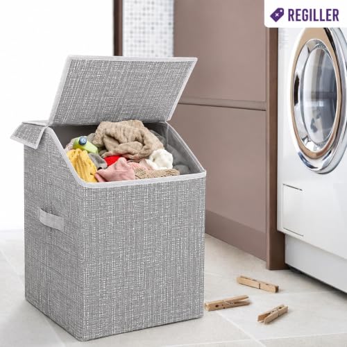 Image of Extra Large Laundry Bag 75 Liter, Foldable Fabric Laundry Basket with Lid & Carry Handles for Clothes Storage (1, grey)