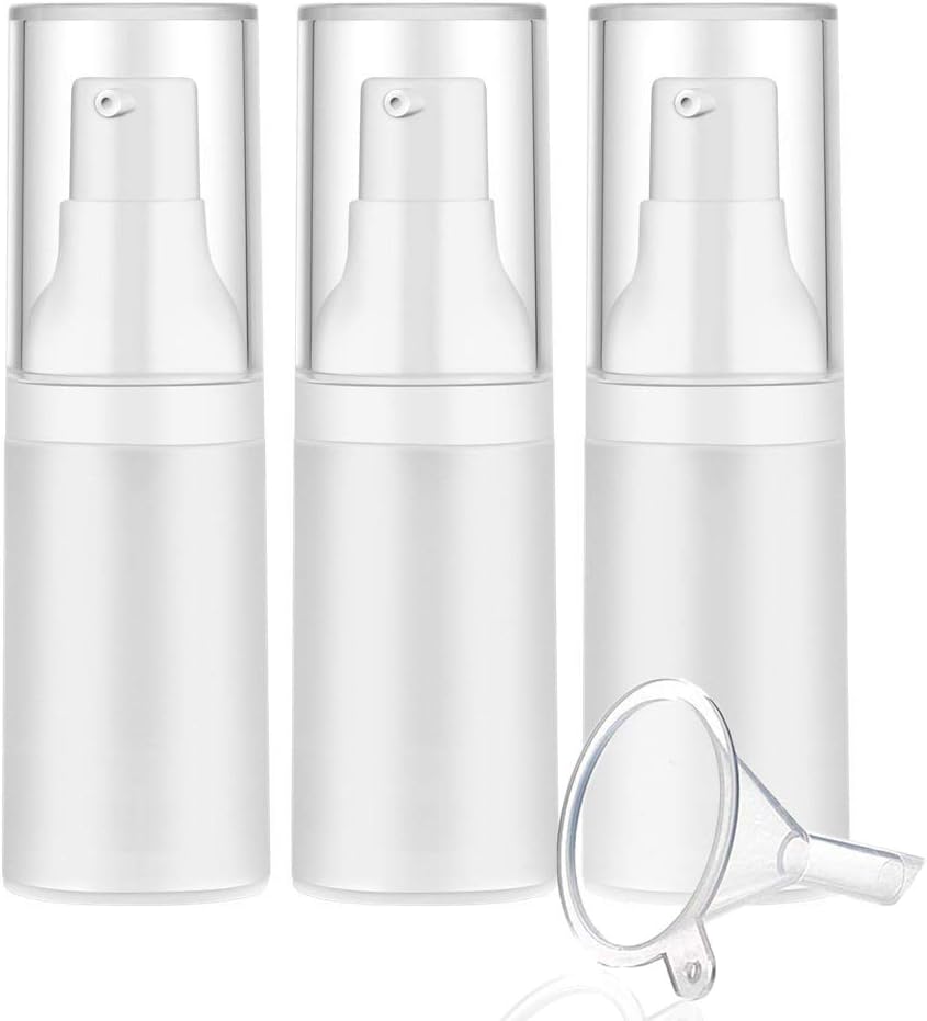 Mild East 3pcs 20ml Sterile Airless Pump Bottle with Funnel Easy to Carry and Fill Matte Lotion Bottles For Travel