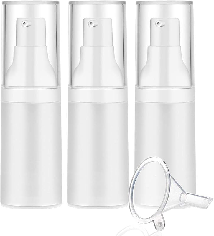 Frasco Recarregável Airless MILD EAST 20 mL com Bomba, Pacote com 3 e Funil