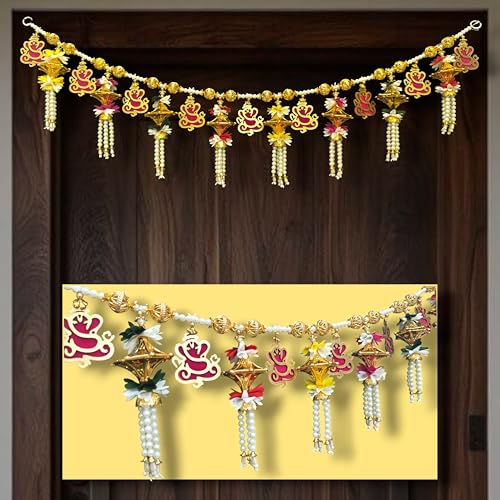 Image of iHandikart Lord Ganesha Toran for Main Door | 40 Inch, Decorative Door Bandhanwar for Home Entrance, Perfect Door Hanging for Pooja Room, Diwali & Wedding, Toran for Traditional & Festive Decor Items