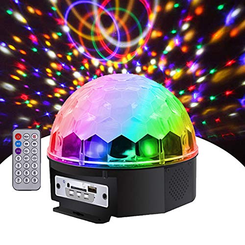 Bluetooth Disco Ball Lights, 6 Colors LED Party Lights DJ Sound Activated Rotating Lights Wireless Phone Connection with Bluetooth Speaker MP3 Play and Remote for Home KTV Wedding Dance Show