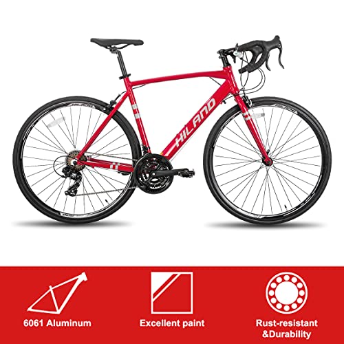 Hiland Road Bike 700C Racing Bike Aluminum City Commuter Bicycle With 21 Speeds Red 53Cm #TOP1