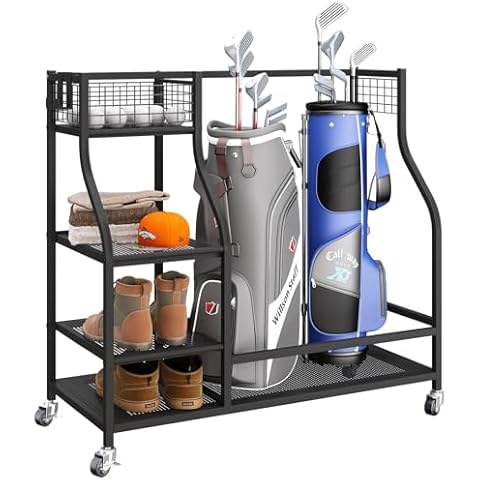 IBUYKE Golf Bag Storage Rack with Wheels Cover