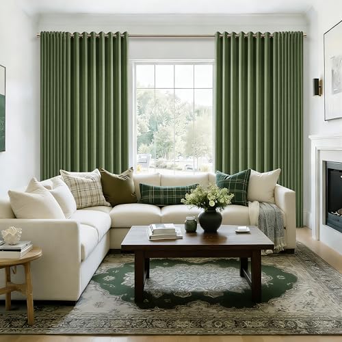 Image of Linen Curtains Extra Wide 100 Inch Olive Green 96 Inch Length