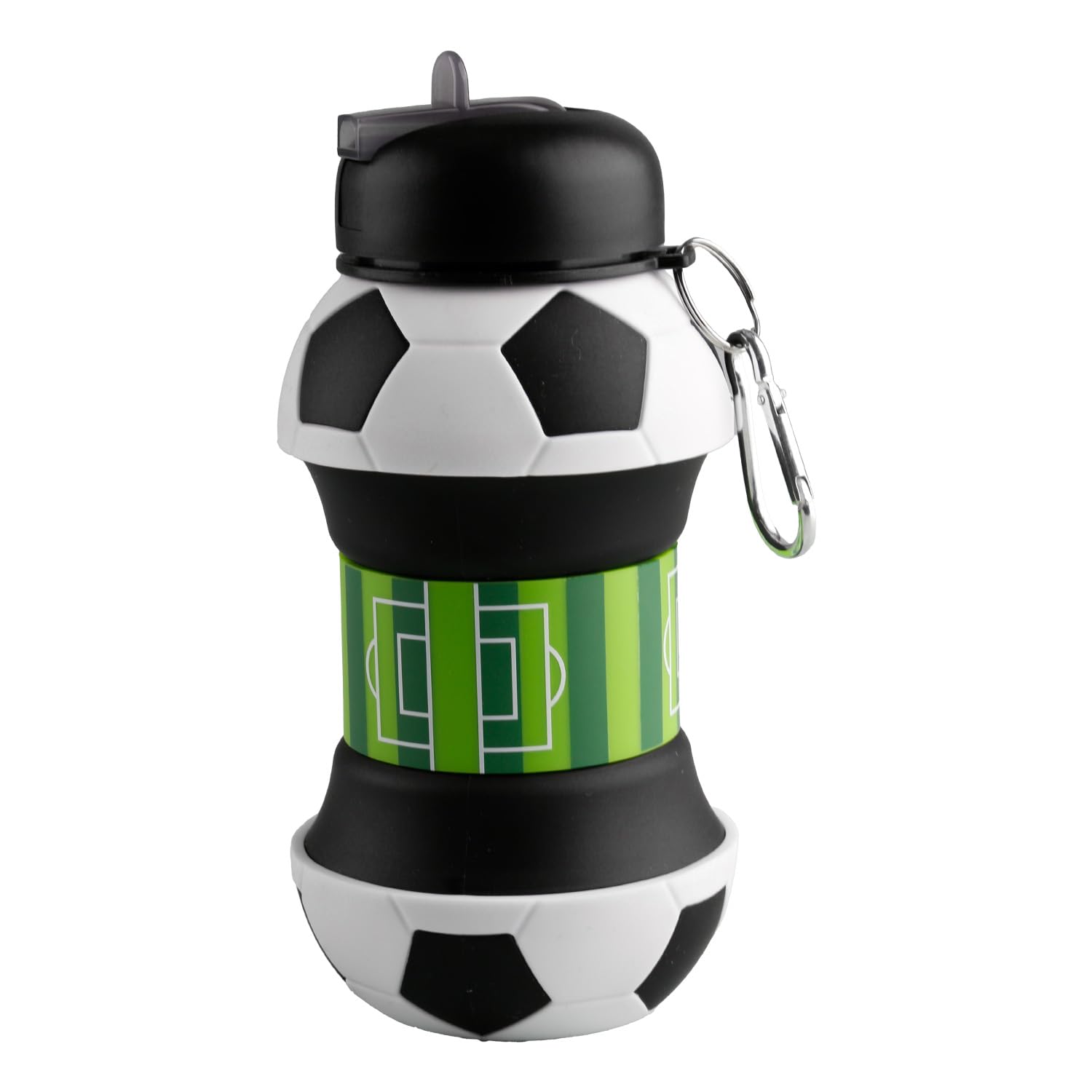 wellrun Football Collapsible Water Bottle,550ml Silicone Water Bottle for Boys & Girls,Foldable Leakproof Drinking Cup with Carabiner Clip for Sports,School,Outdoor Activities