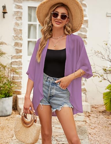 Image of Chunoy Women Short Sleeve Chiffon Kimono Beach Swimsuit Cover Up