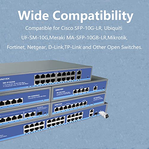 Image of 4Pack 10GBase-LR SFP+ Transceiver, 10G Singlemode SFP+ Duplex LC Module,Compatible for Cisco SFP-10G-LR, Ubiquiti UF-SM-10G,Meraki, Mikrotik, Supermicro, Netgear,SMF,1310nm,10~20km,DDM