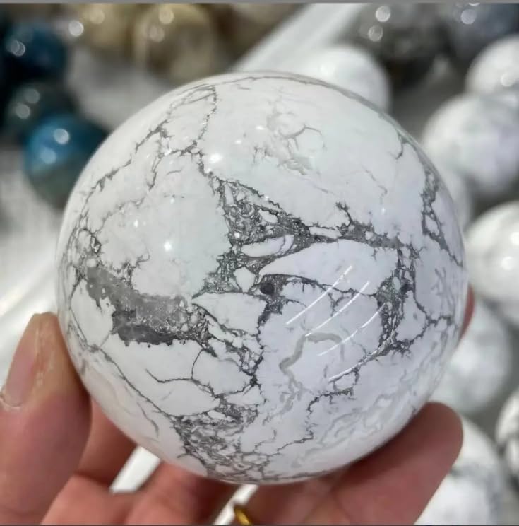 VEKETE 50–90mm Natürliche Edelstein-Kristallkugel In Weiß Und Türkis,Stellt Dekorative Geschenke Der Reiki-Artefakt-Steinkugel Wieder Her,50-60mm