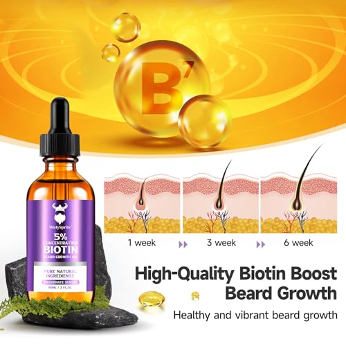 Image of Beard Growth Oil - 5% Concentration Biotin Beard for Men (2 oz) - Natural Mens with Argan Oil, Jojoba Oil and Vitamin, Growth Softener, Moisturizer (Passionate Sunset)