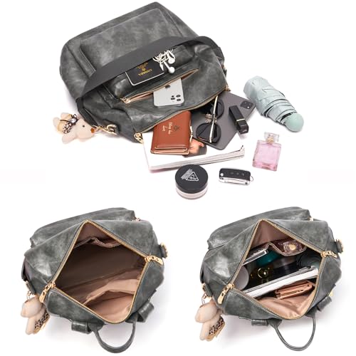 Image of Soperwillton Women Backpack Purse Shoulder Handbags Travel Bag Set 2pcs | Soft PU Leather,Large Capacity,Many Pockets,with a Functional Wallet,with a Detachable Shoulder Strap,Multipurpose Design