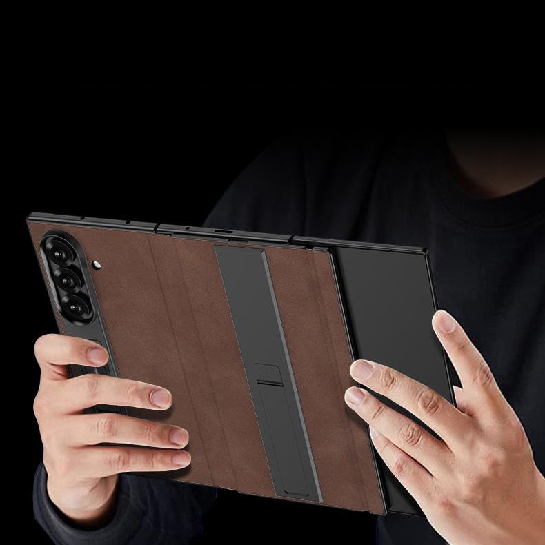 Funda De Cuero De Gamuza para Teléfono Samsung Galaxy Z Trifold, Protector De Pantalla De Vidrio Templado, Funda con Tapa Magnética con Soporte Plegable Doble (Negro,Gamuza)
