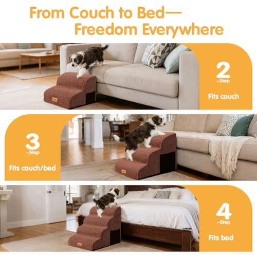Image of Topmart High Density Foam Dog Steps 4 Tiers, Extra Wide Deep Pet Steps | Non-Slip Dog Stairs Ramp for Bed, Soft Foam Cat Ladder,Best for Older Injured, Older Pets, Cats with Joint Pain