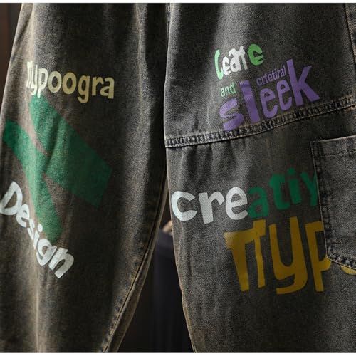 Baggy Jeans Men Graphic Y2k Sweatpant Jeans with Elastic Waisted High Waist Graffiti Washed Wide Leg Denim Pants Jogger3