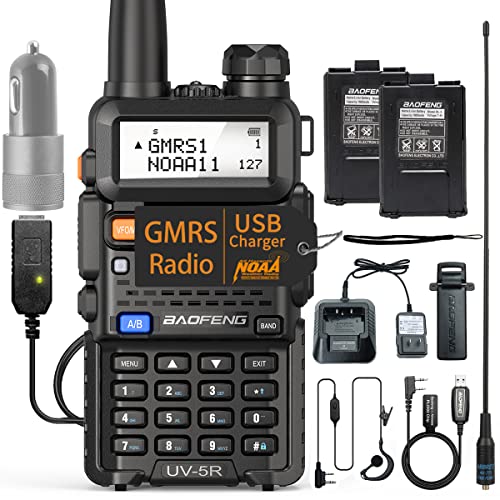 Baofeng Uv-5R Gmrs Radio Rechargeable,Battery Usb Direct Charge,Noaa Weather Walkie Talkie For Adults With Extra Battery Ar-771 Antenna Programming Cable #TOP22