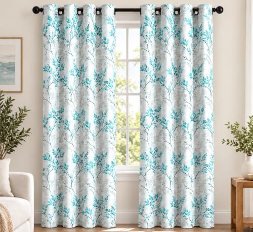 Amazon Brand - Solimo Polyester Room Darkening Blackout Door Curtains, 75% Room Darkening | 5 Feet |Set of 2| Leaf Print Design| for Living Room and B