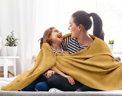 Image of Utopia Bedding 100% Cotton Thermal Blanket Mustard Twin, 90x72 Inches