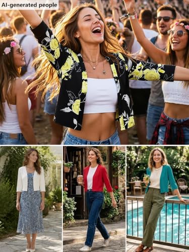 Image of Heymoments Women's Thin Shrugs 3 /4 Sleeve Lightweight Cropped Sweaters Open Front Cardigan for Dress