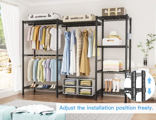 Ulif E4 Wire Garment Rack, Metal Free Standing Closet Organizer And Storage System, Heavy Duty Clothing Wardrobe With 8 Shelves And 4 Hanger Rods, Max Load 920 Lbs, 71.6”W X 14.5”D X 79.3”H, Black #TOP3