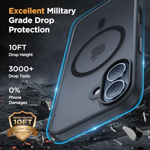 Image of Miracase Magnetic for iPhone 16 Plus Case [with 2X Screen Protectors] [Compatible with MagSafe], Slim Thin Phone Case Military-Grade Protected for iPhone 16 Plus Cover Bumper 6.7 Inch, Black