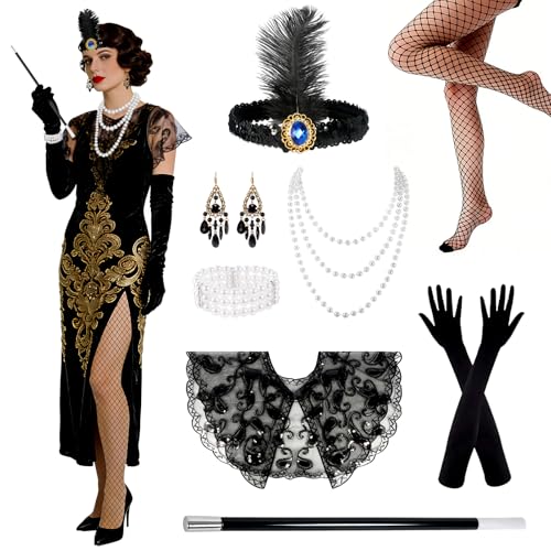 TOPBELIEF Acessórios anos 20 mulher gatsby, 8 peças disfarce charleston mulher, conjunto de acessórios 1920s, Great Gatsby acessórios, disfarce anos 20 para o Natal, carnaval, Halloween