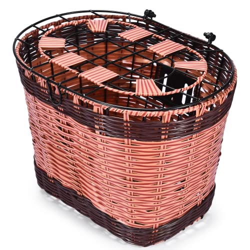 Wicker Bike Basket - Removable Old Fashion Front Handlebar Storage Basket - Compatible With Standard Bicycles And Electric Scooters - Vintage Look Bike Accessories #TOP6
