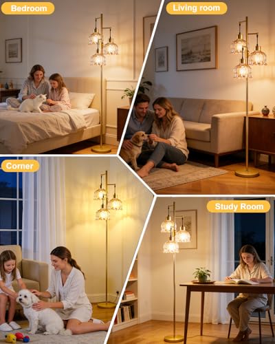 Image of Lightdot Globe Floor Lamp with LED Bulbs Included, Dimmable Floor Lamps,Unique Modern Standing Tall Lamp for Bedroom Living Room /Sofa Beside /Corner Decor-Gold