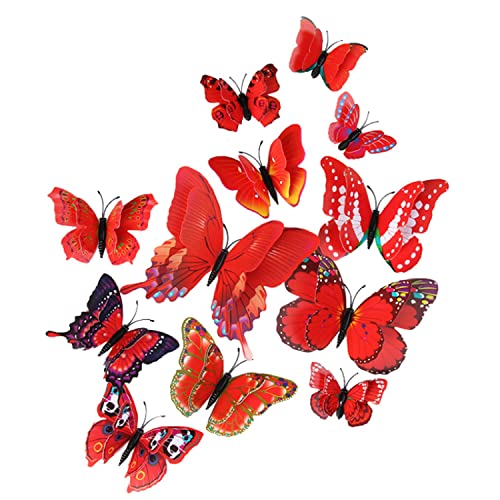 Image of JAAMSO ROYALS Red 3D Magnet Butterfly Stickers for Wall, Butterfly Decoration Items, Butterfly Stickers, Butterfly Wall Decor, Butterflies, Butterflies for Wall Decoration (Set of 12)
