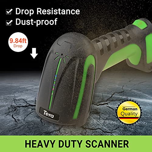 Image of Tera Barcode Scanner Wireless with Stand: Industrial Drop-resistant Green