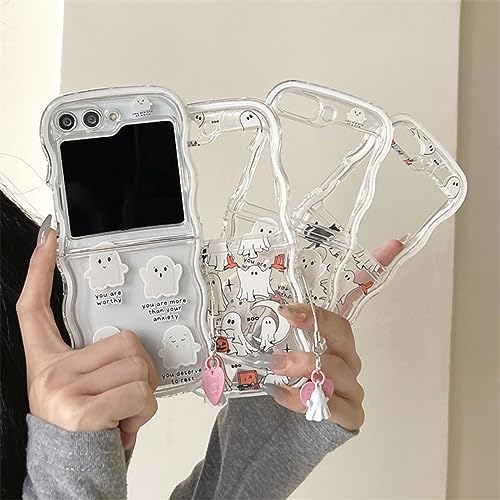 Aolaboky Cute Cartoon Halloween Case For Samsung Galaxy Z Flip 5 With Ghost Rope,Funny Creative Ghost Pattern Design Shockproof Clear Phone Protective Case  thumb #7