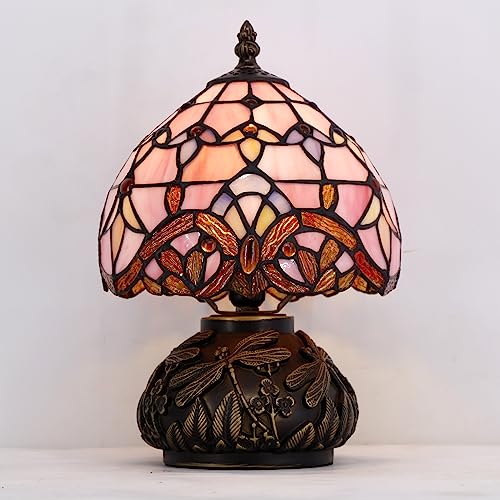 WERFACTORY Pink Tiffany-Style Stained-Glass Mushroom Table Lamp (11.5in) — view 2