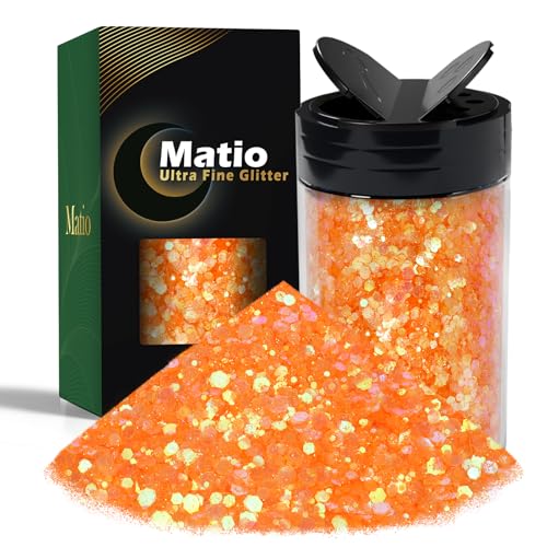 Matio Iridescent Chunky Glitter 7.8oz/220g IRI Orange Craft Ultra Fine Glitter Powder Mixed Chunky PET Flakes Sequins for Resin Epoxy Nail Art Hair Eye Tumbler Party Festival Decor