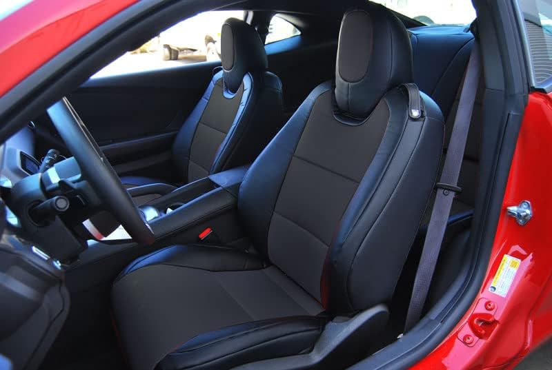 Iggee 2010-2015 Chevy Camaro Premium Leatherette Custom Made 3D Surround Fit 2 Funda de asiento delantero (negro)